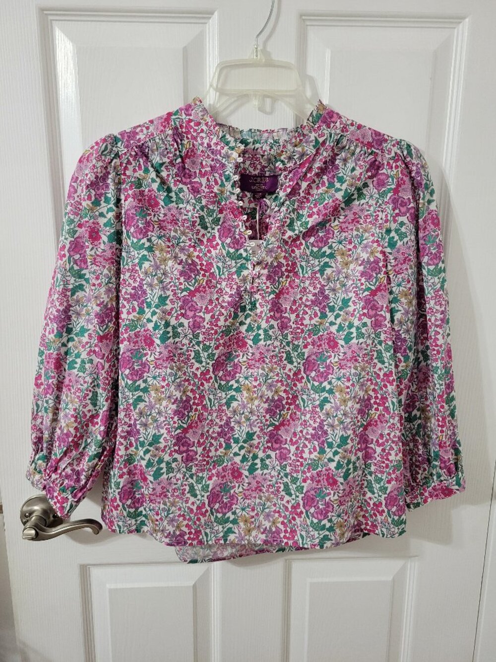 J Crew Liberty Edna Floral Ruffle Collar Blouse Size XS Purple Pink Green NWT
